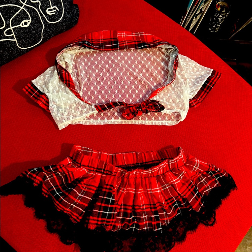 Red Plaid and Lace Outfit